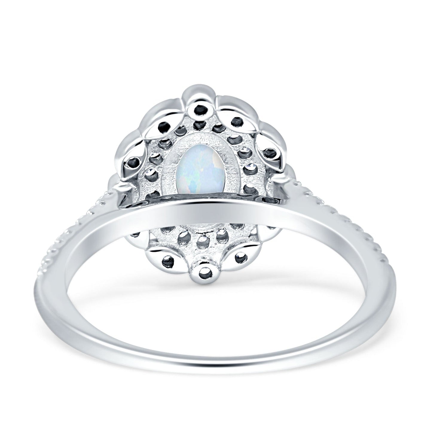 Floral Oval Vintage Fashion Ring Lab Created White Opal