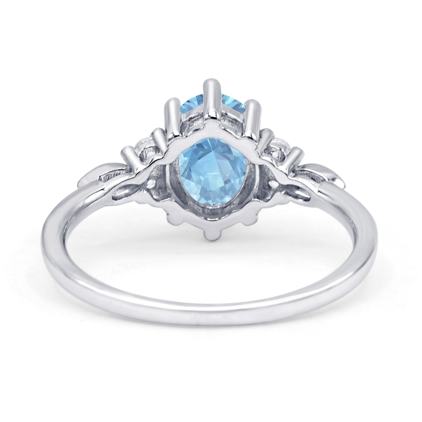 Oval Art Deco Engagement Ring Simulated Aquamarine