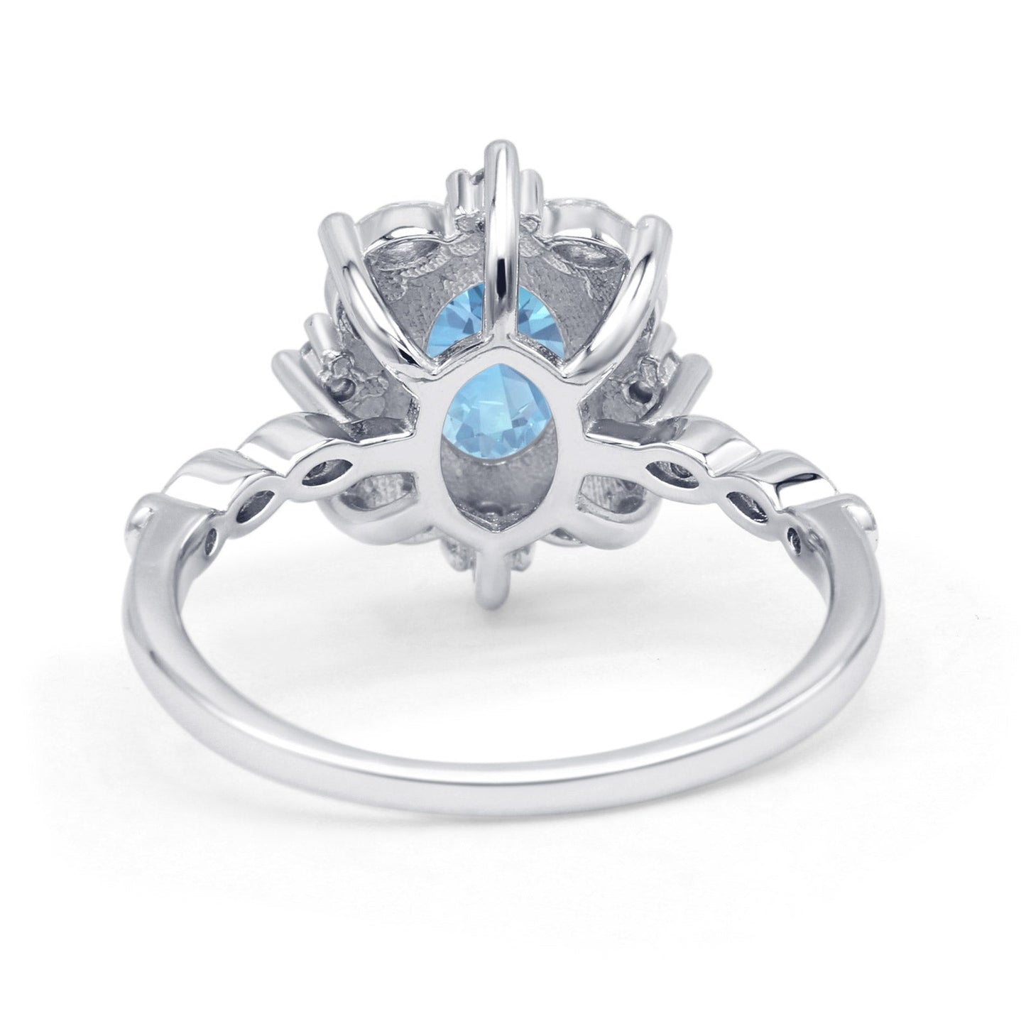 Oval Halo Ballerina Style Engagement Ring Simulated Aquamarine