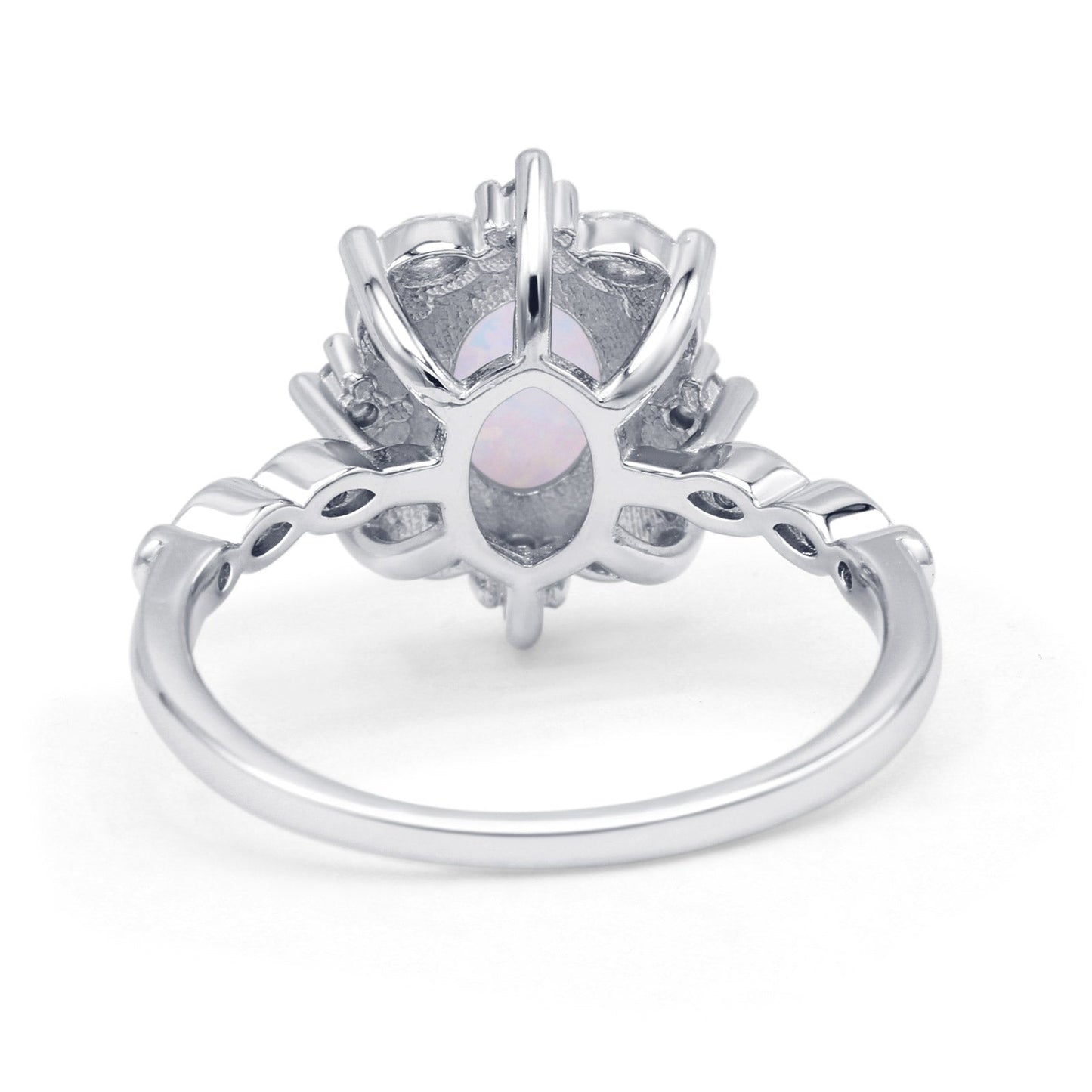 Oval Halo Ballerina Style Statement Ring Lab Created White Opal