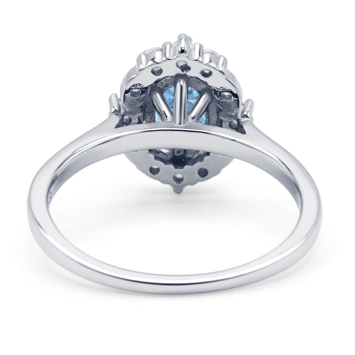 Halo Ballerina Style Oval Engagement Ring Simulated Aquamarine