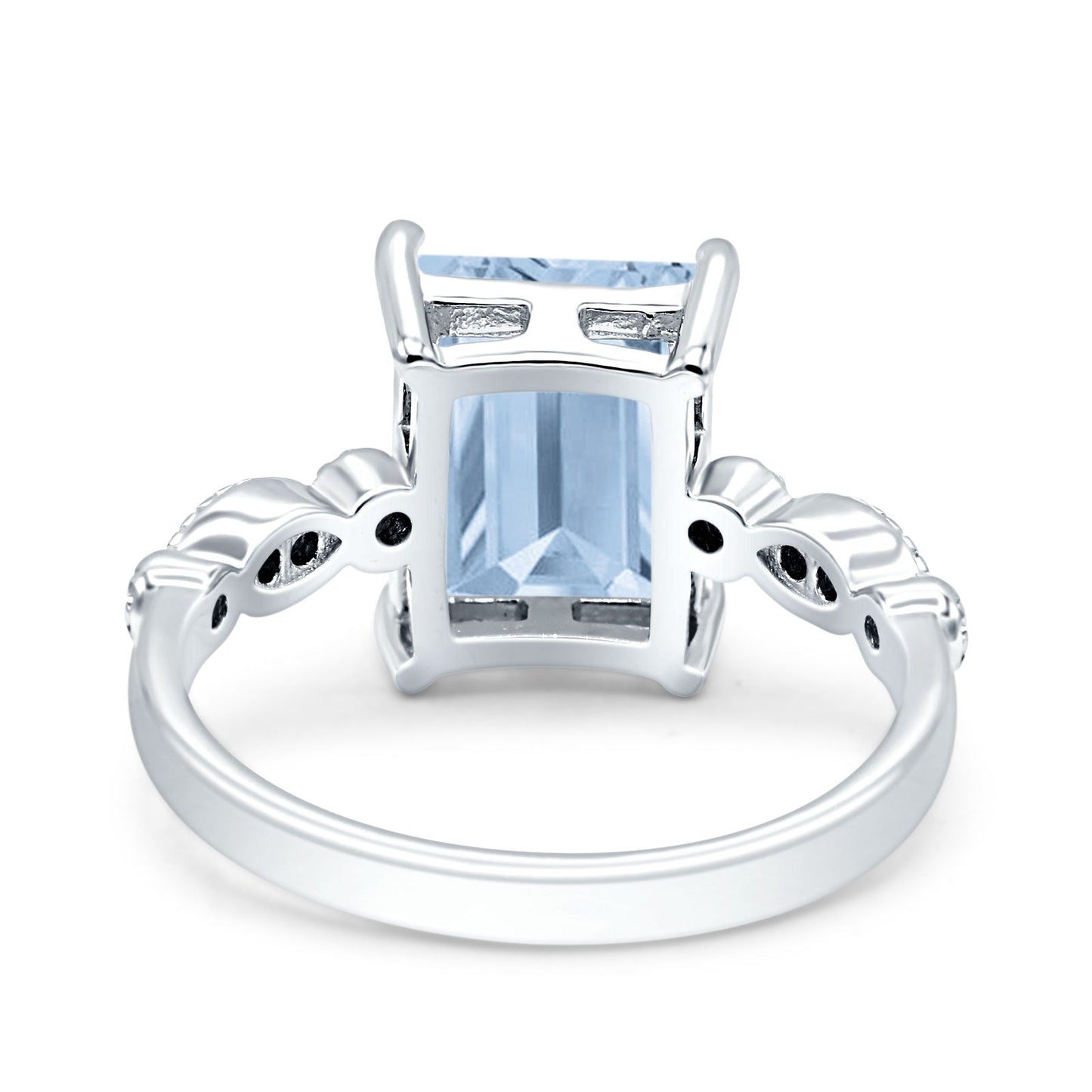 Vintage Emerald Cut Simulated Aquamarine CZ Engagement Ring