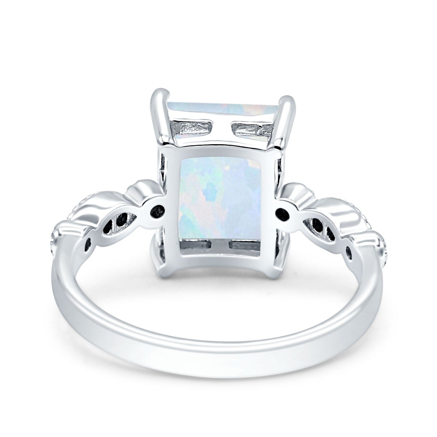 Vintage Emerald Cut Lab Created White Opal Engagement Ring