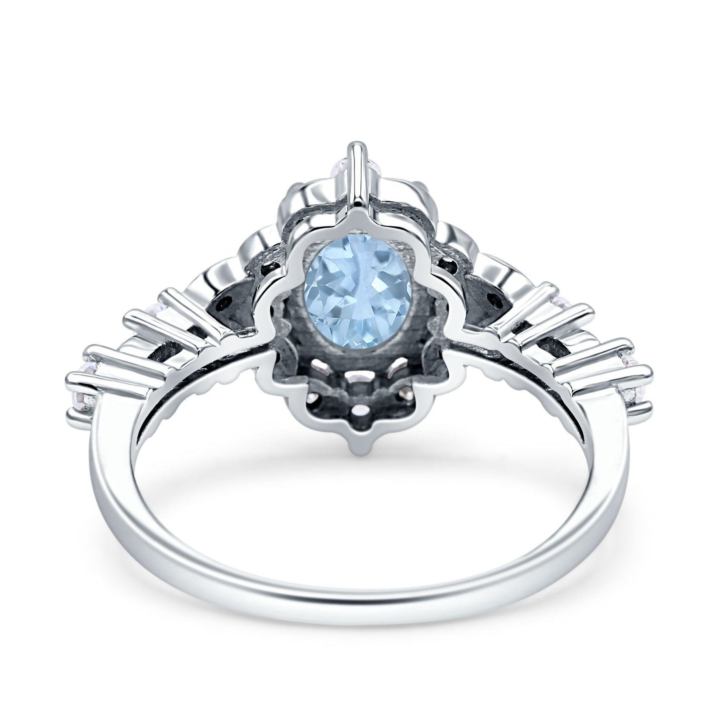 Art Deco Oval Engagement Ring Simulated Aquamarine CZ