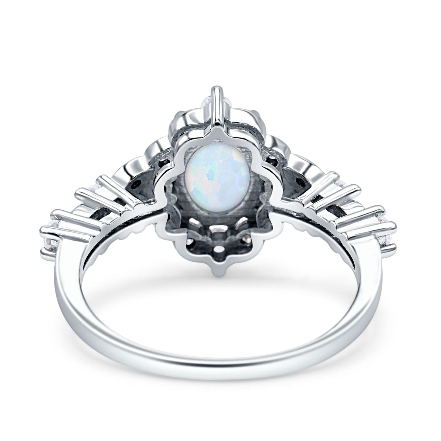 Art Deco Oval Engagement Ring Lab Created White Opal