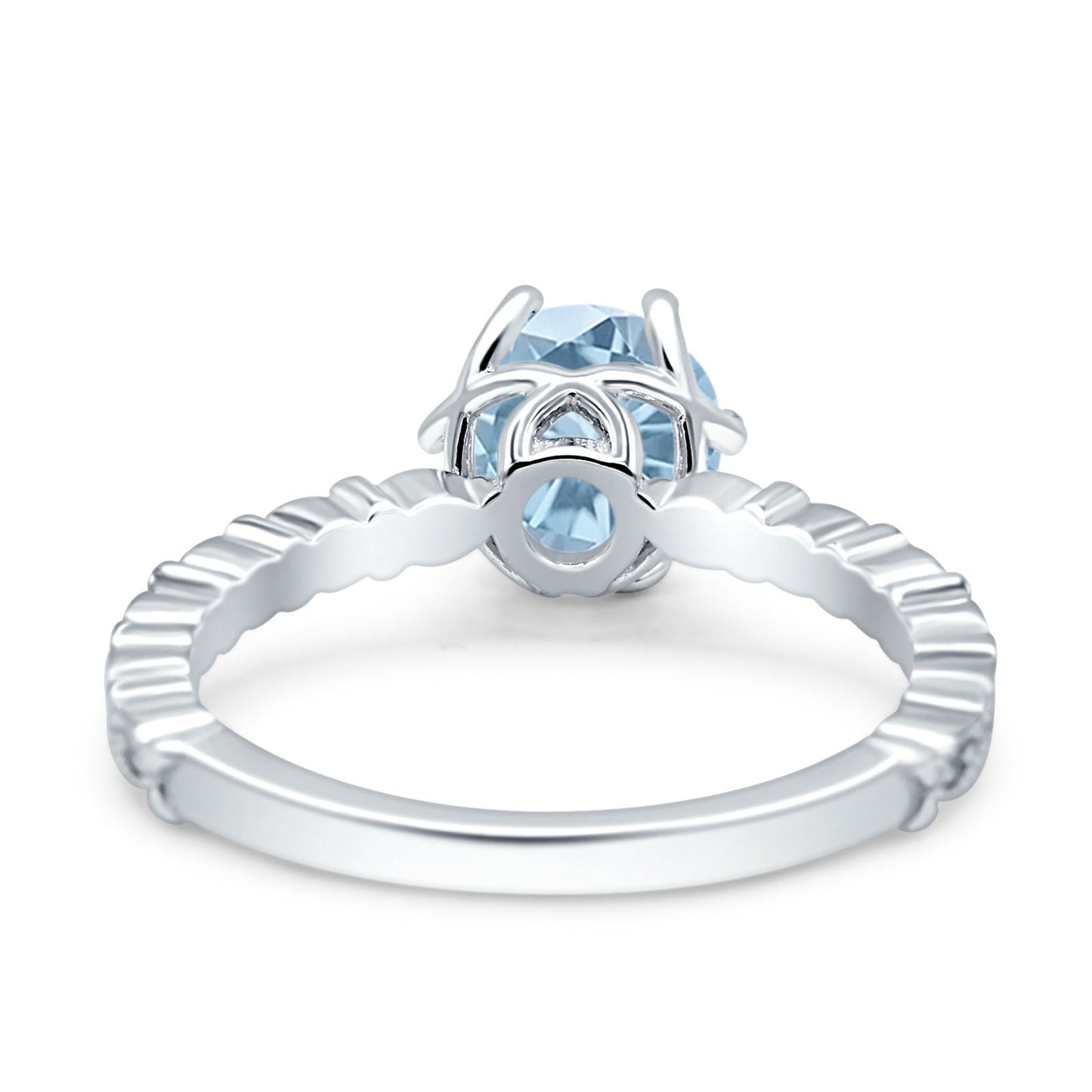 Art Deco Round Engagement Ring Simulated Aquamarine CZ