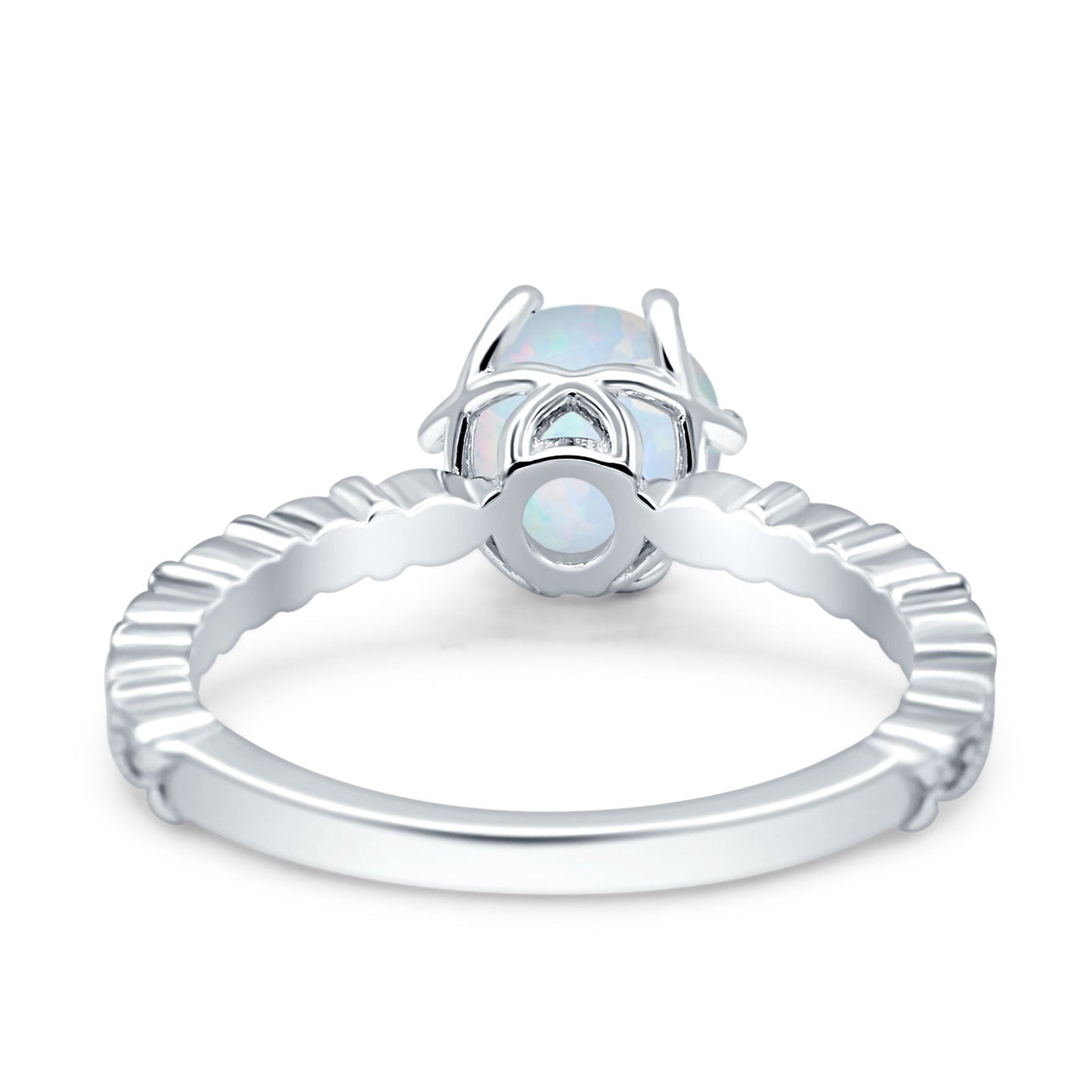 Art Deco Round Engagement Ring Lab Created White Opal