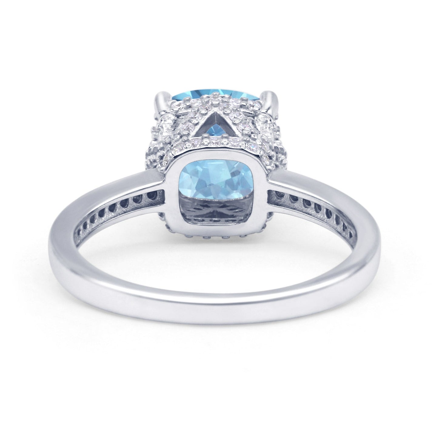 Elegant Hidden Halo Cushion Engagement Ring Simulated Aquamarine