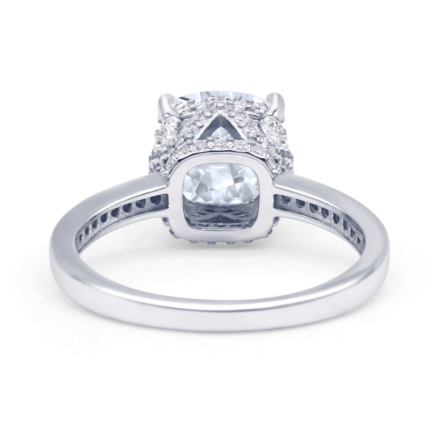 Elegant Hidden Halo Cushion Engagement Ring Cubic Zirconia