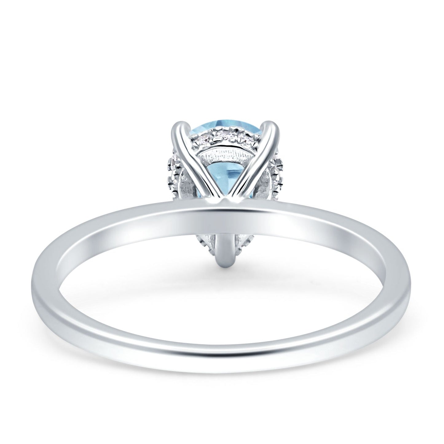 Solitaire Hidden Halo Teardrop Pear Engagement Ring Simulated Aquamarine