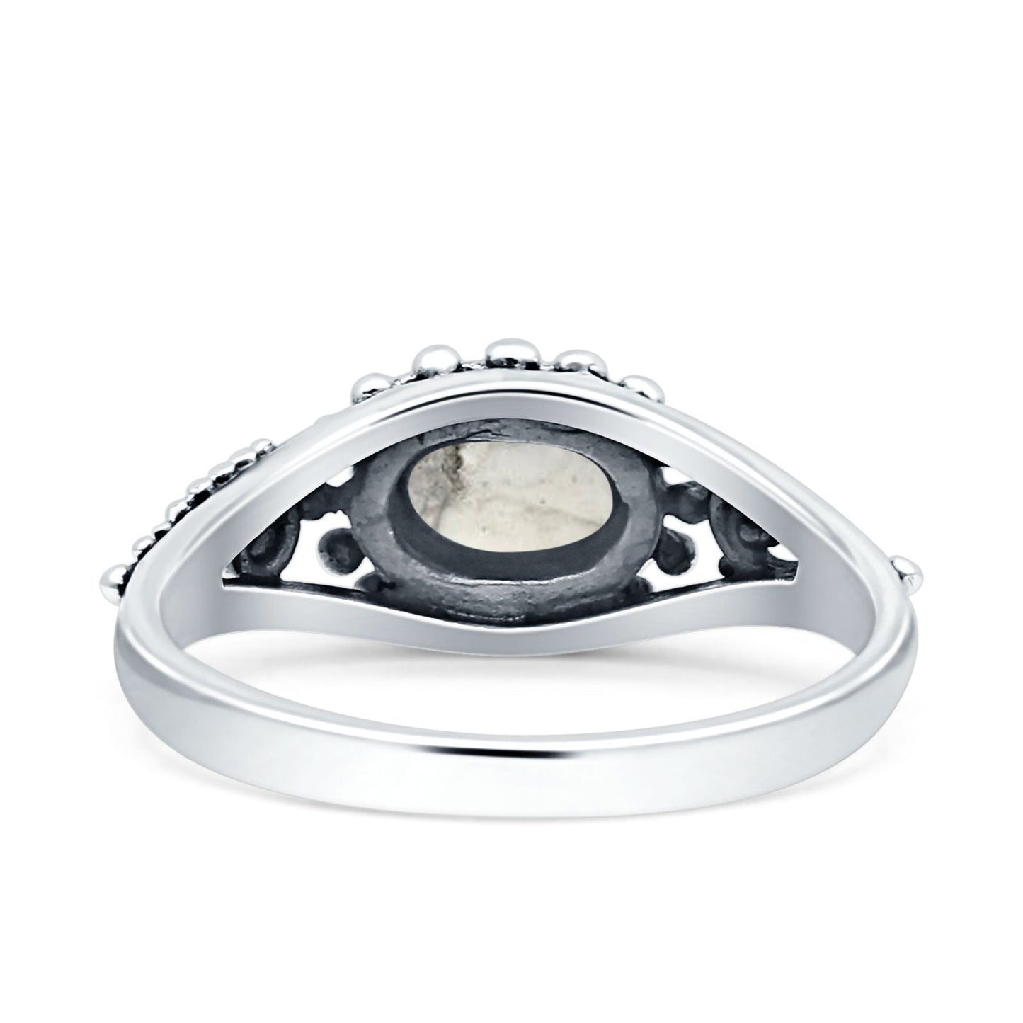 Oval White Buffalo Turquoise Beaded Ring Oxidized