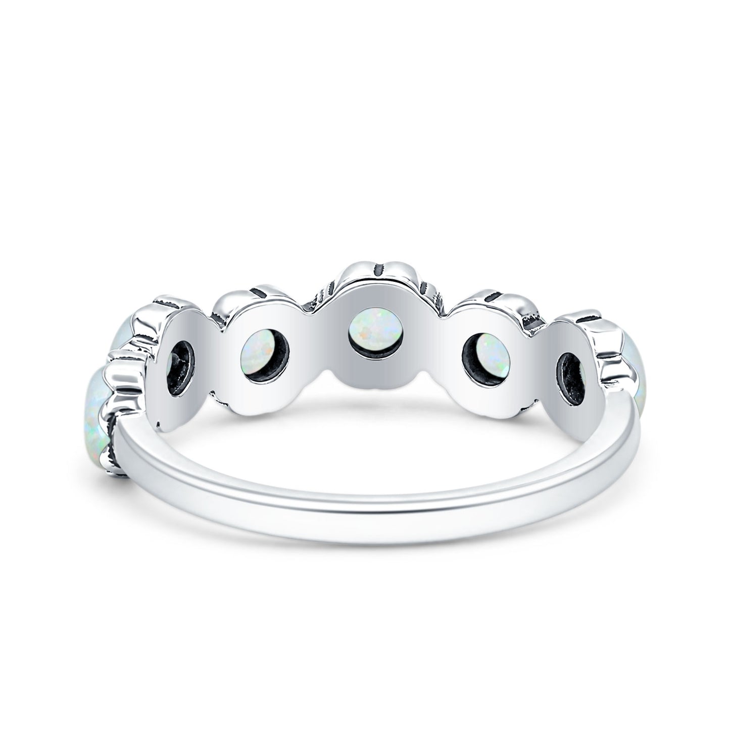 Lab Created White Opal Round Band Ring