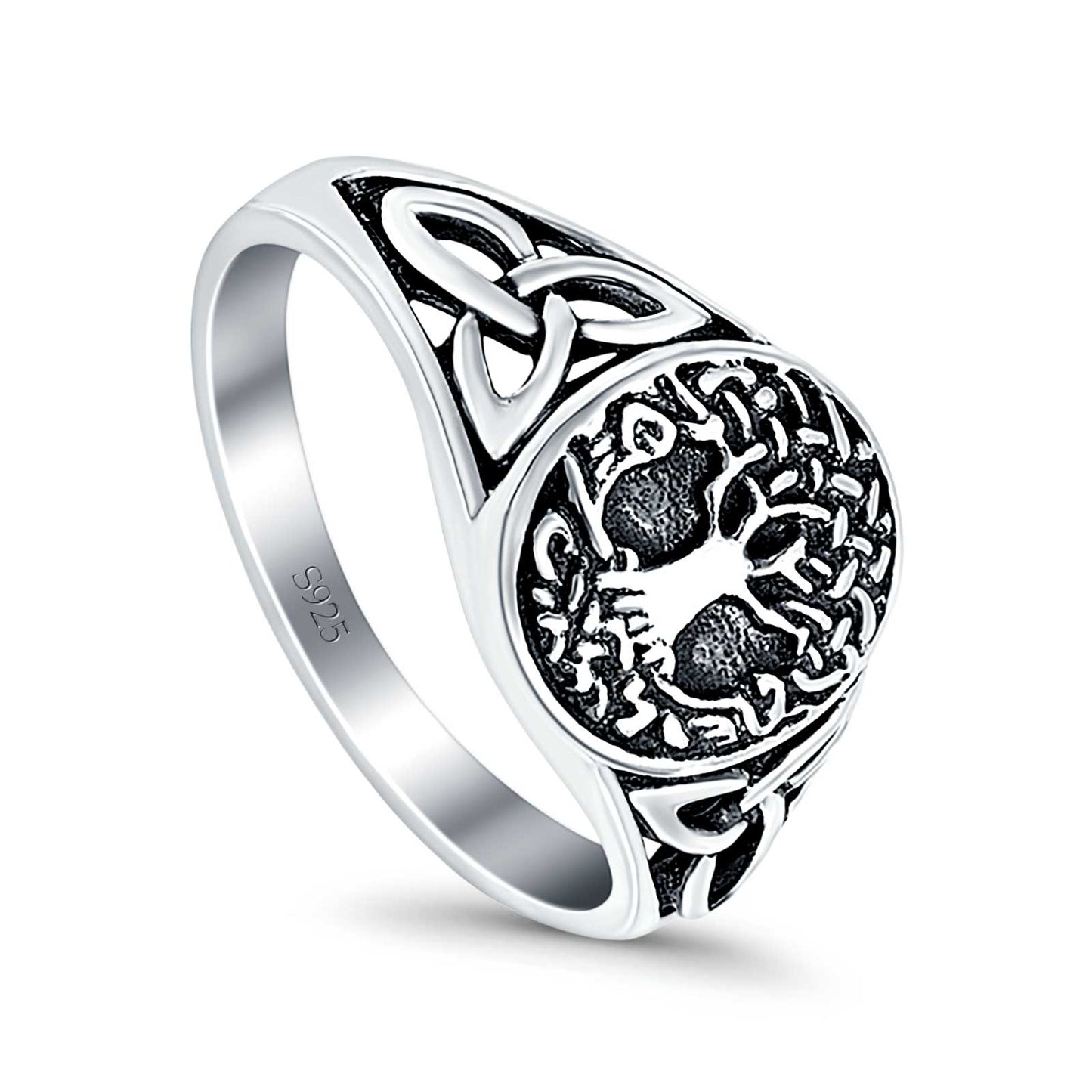 Celtic Tree of Life Oxidized Plain Band Ring