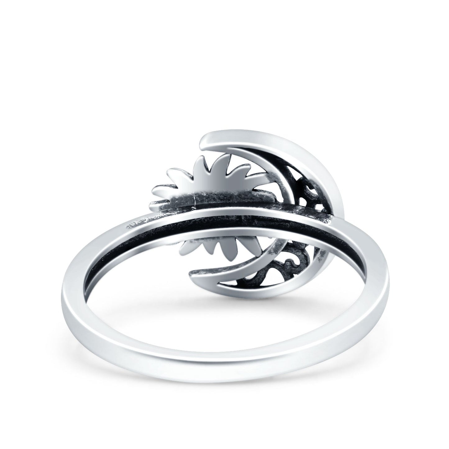 Crescent Moon & Star Oxidized Band Thumb Ring (11mm)