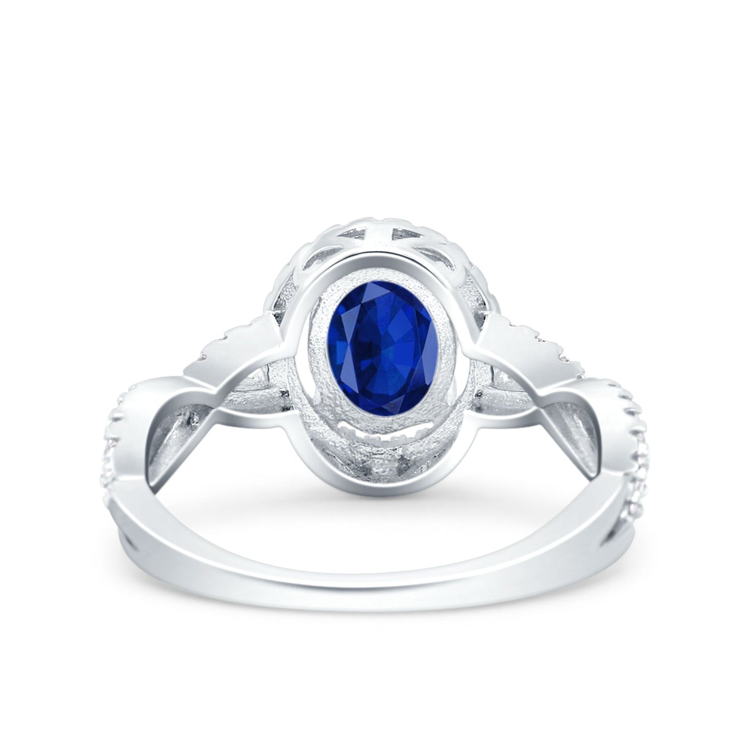 Halo Infinity Shank Ring Oval Simulated Blue Sapphire CZ