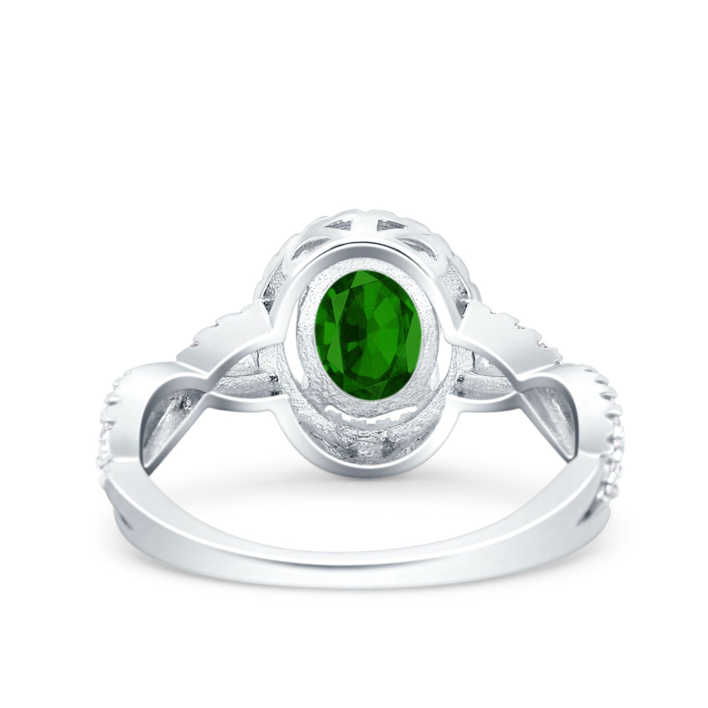 Halo Infinity Shank Ring Oval Simulated Green Emerald CZ