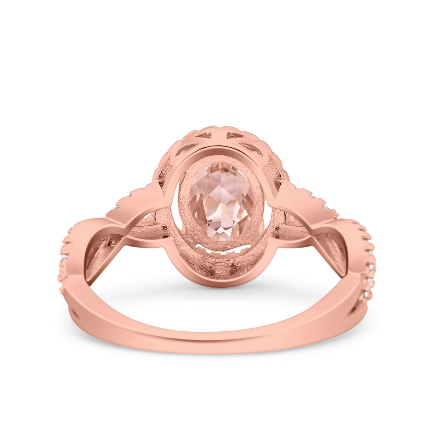 Halo Infinity Shank Ring Oval Rose Tone, Simulated Morganite CZ