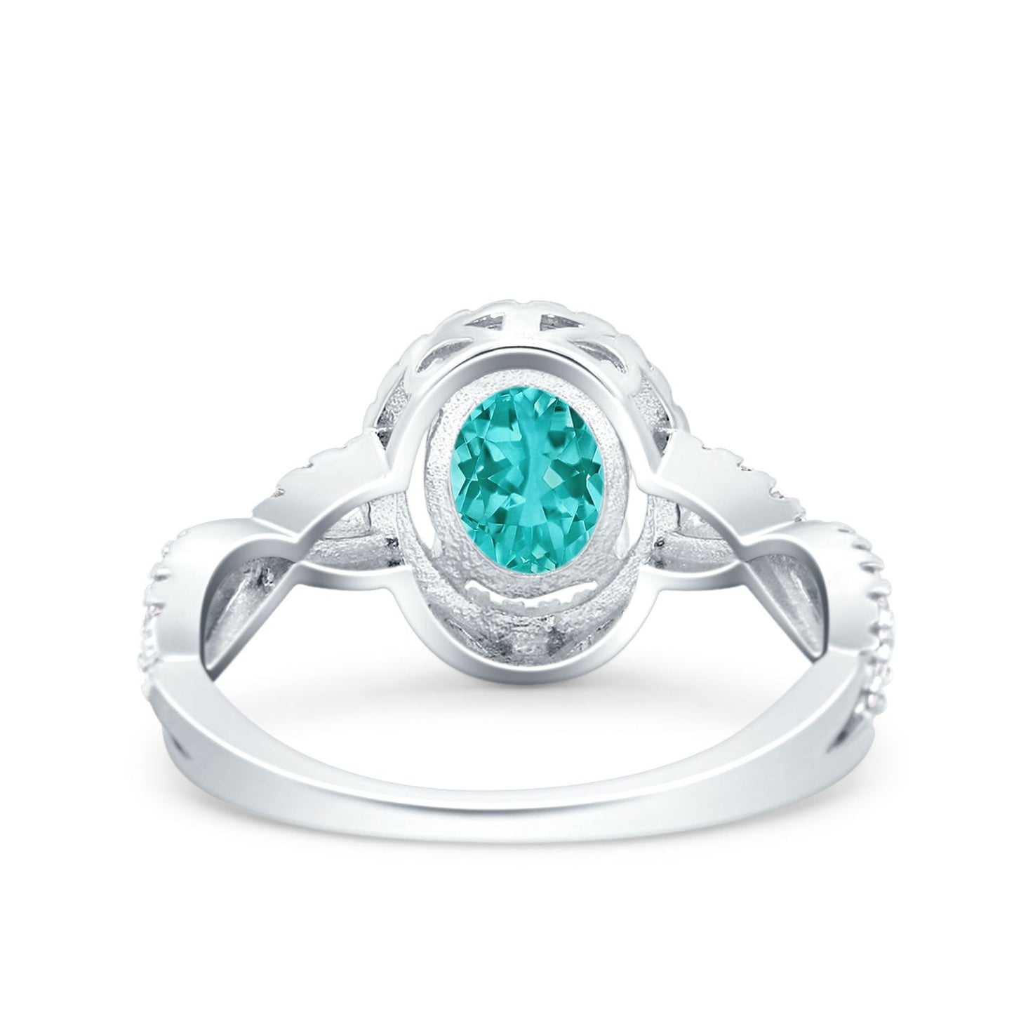 Halo Infinity Shank Ring Oval Simulated Paraiba Tourmaline CZ