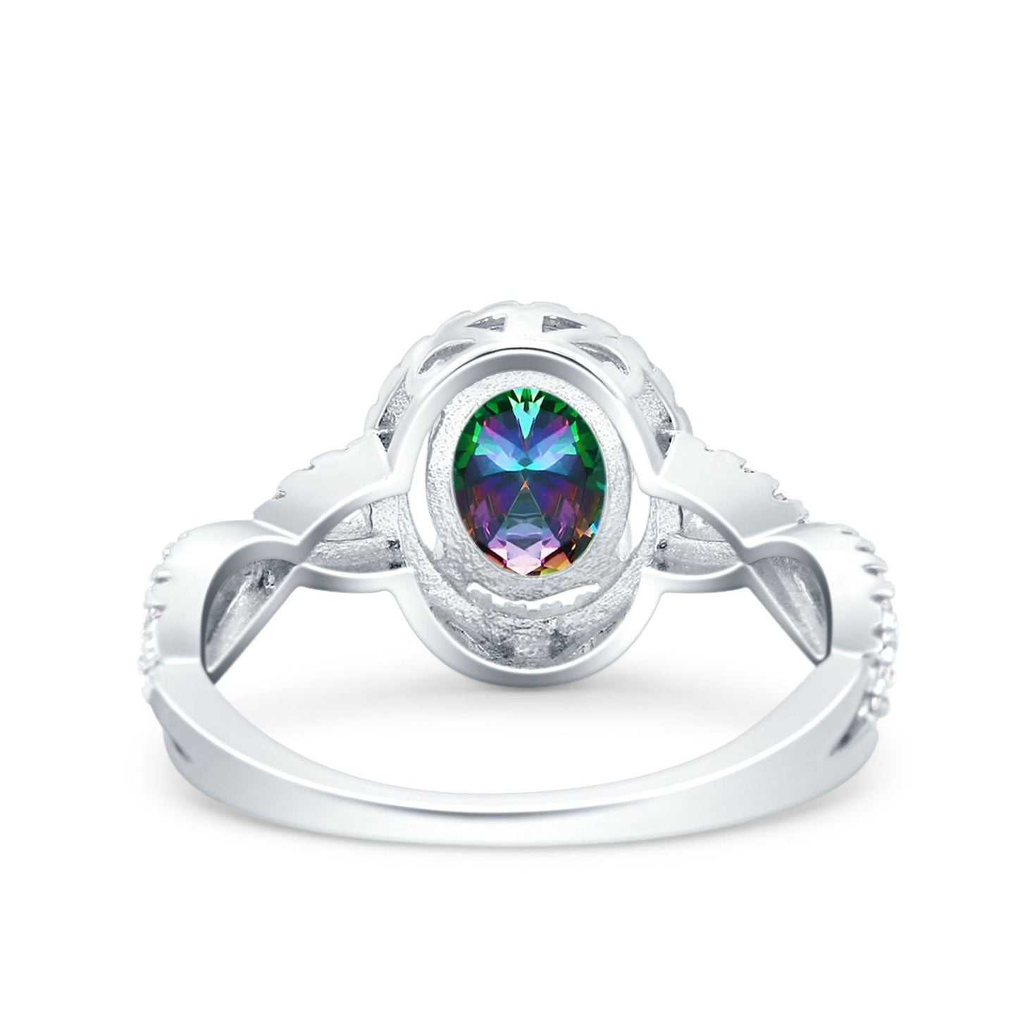 Halo Infinity Shank Ring Oval Simulated Rainbow CZ