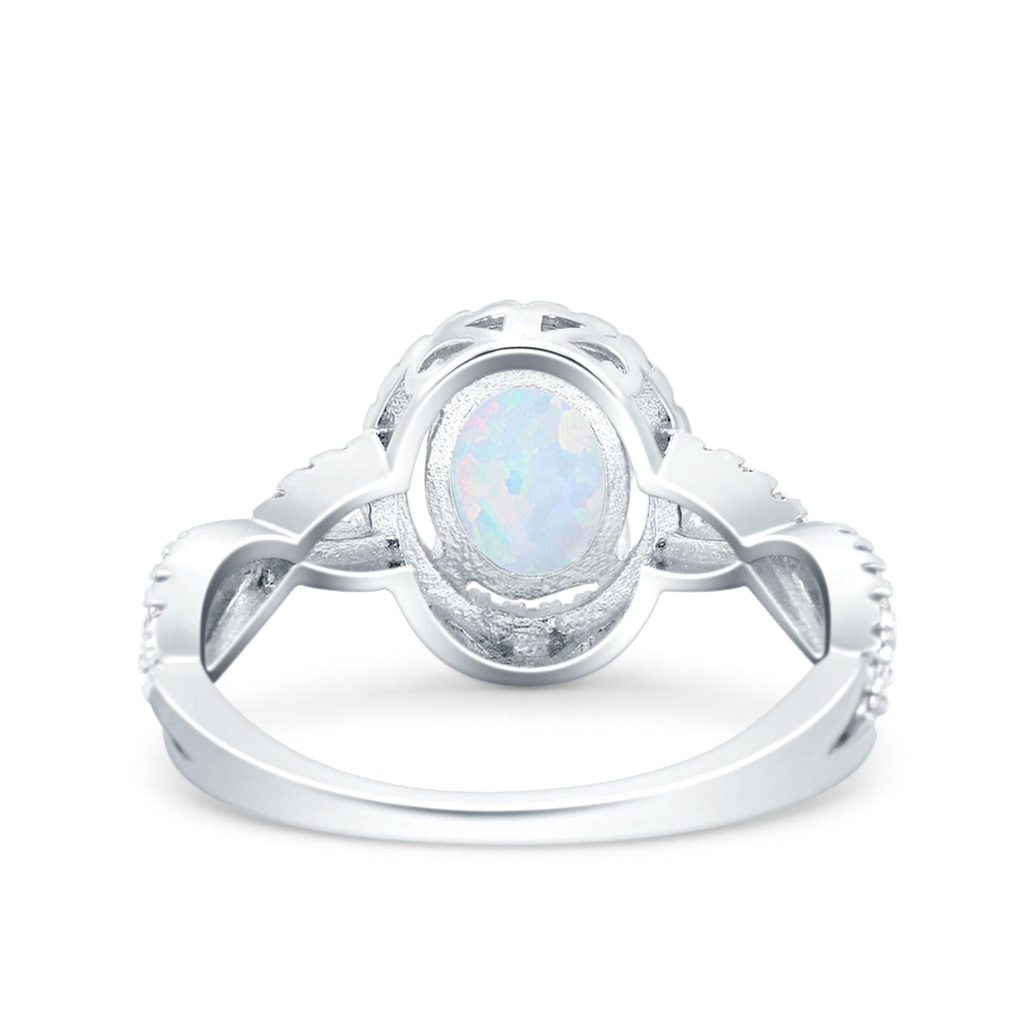 Halo Infinity Shank Oval Lab Created White Opal Ring