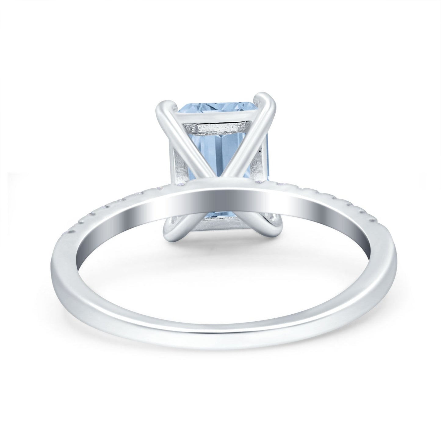 Emerald Cut Art Deco Wedding Ring Simulated Aquamarine CZ