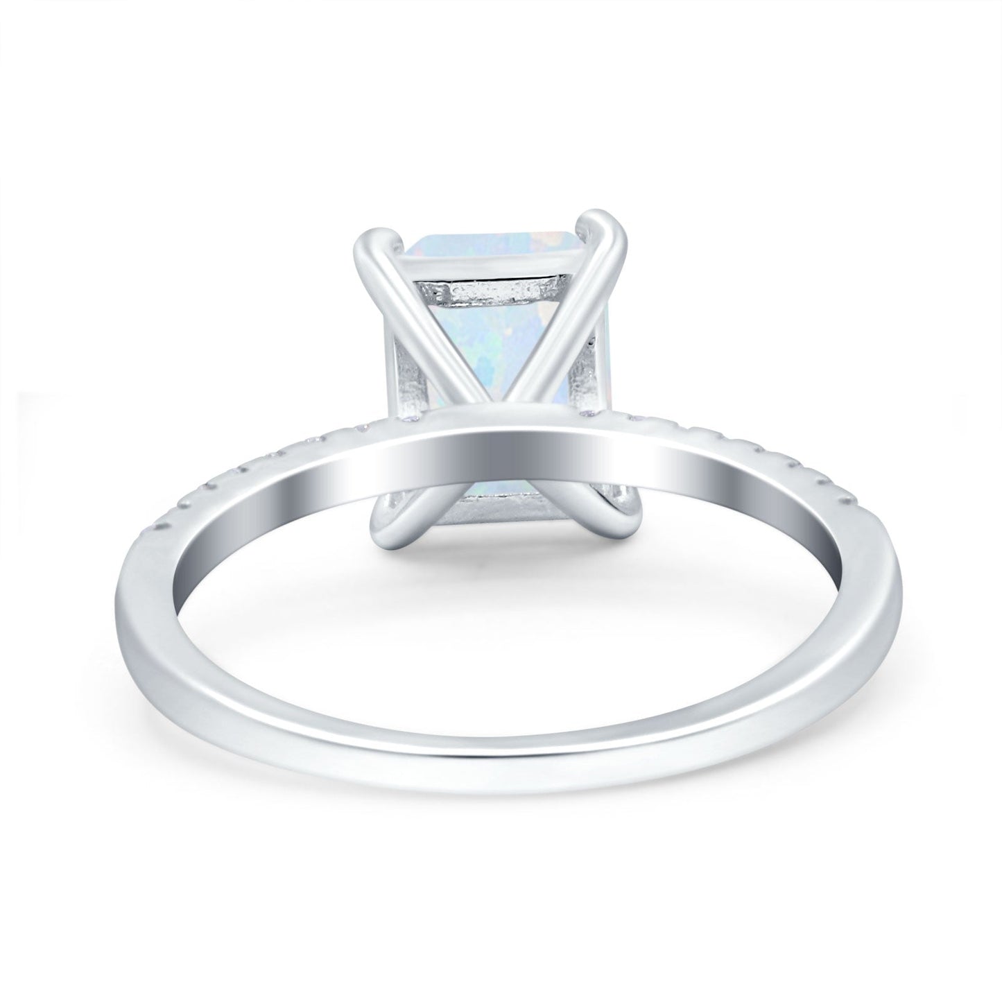 Emerald Cut Art Deco Wedding Ring Lab Created White Opal