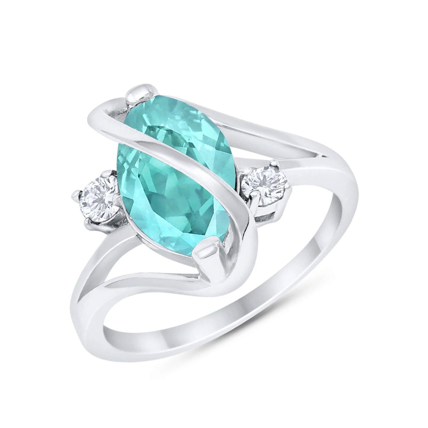 Swirl Fashion Ring Marquise Simulated Paraiba Tourmaline