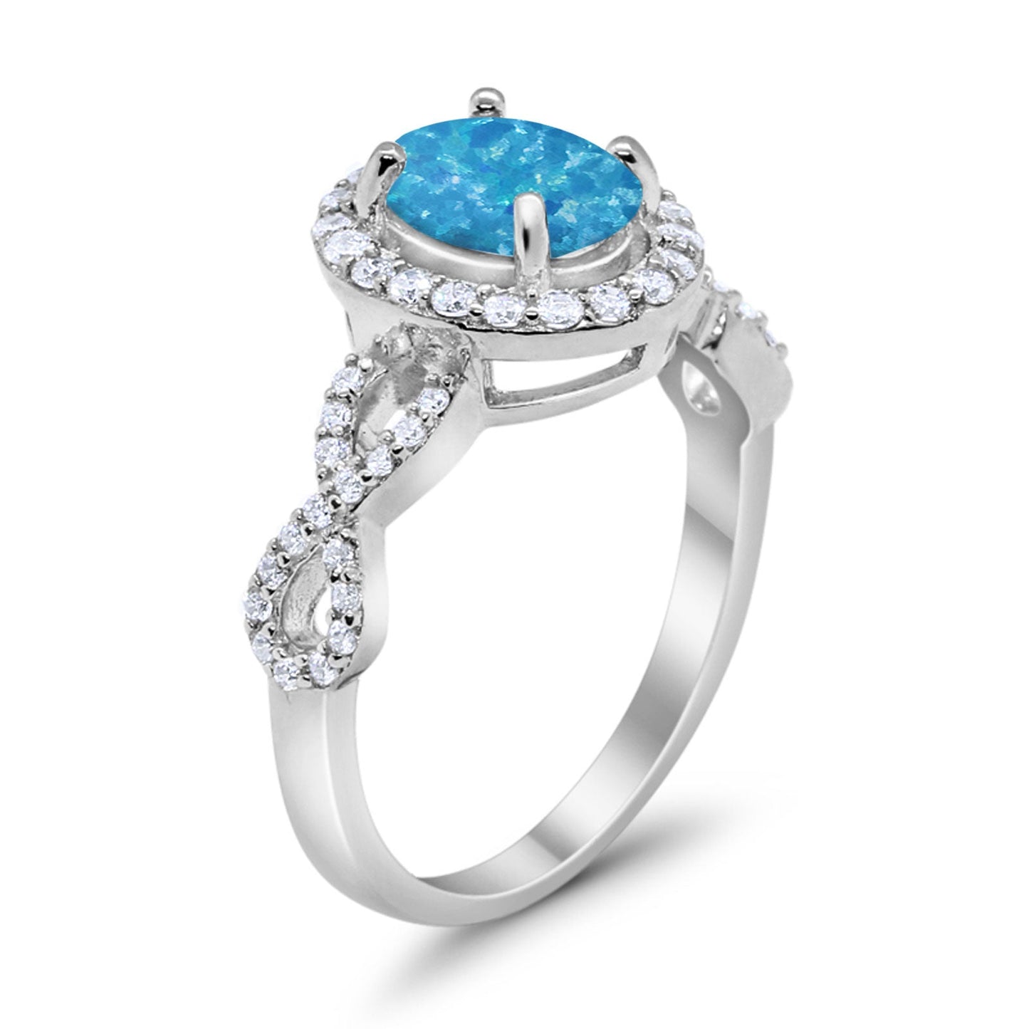 Art Deco Halo Wedding Ring Oval Lab Created Blue Opal