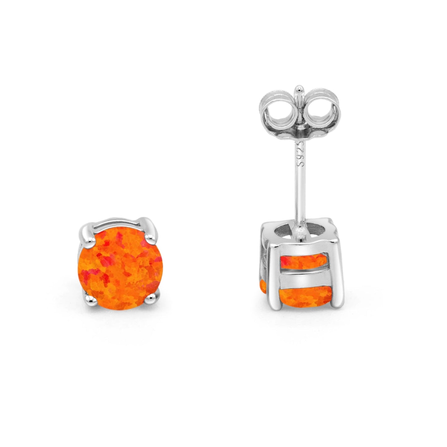 Solitaire Push Back Stud Earring Lab Created Orange Opal Wholesale