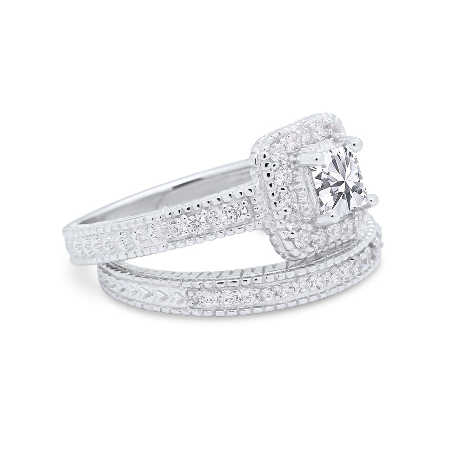 Two Piece Vintage Style Wedding Ring Simulated CZ