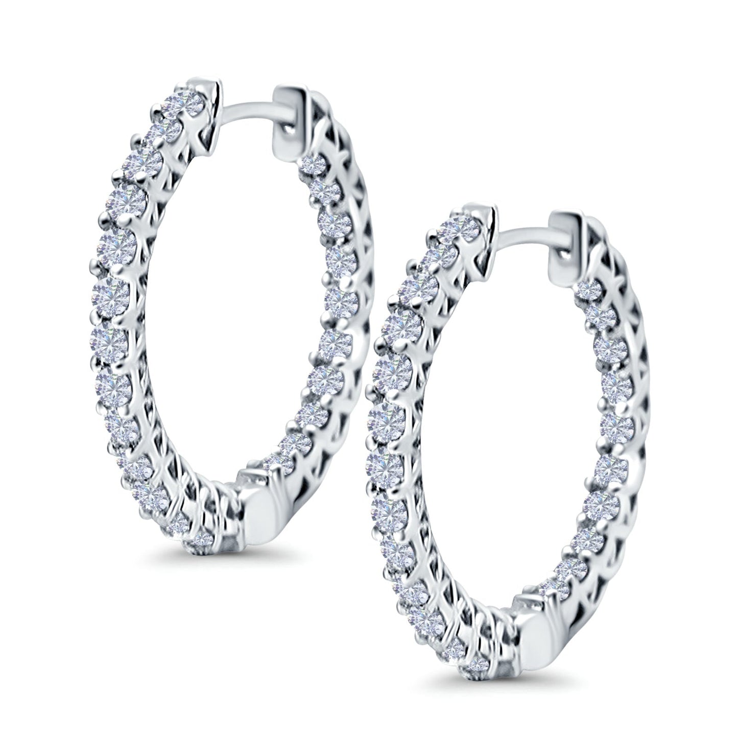 Huggie Hoop Earrings Round Simulated CZ (14mm)