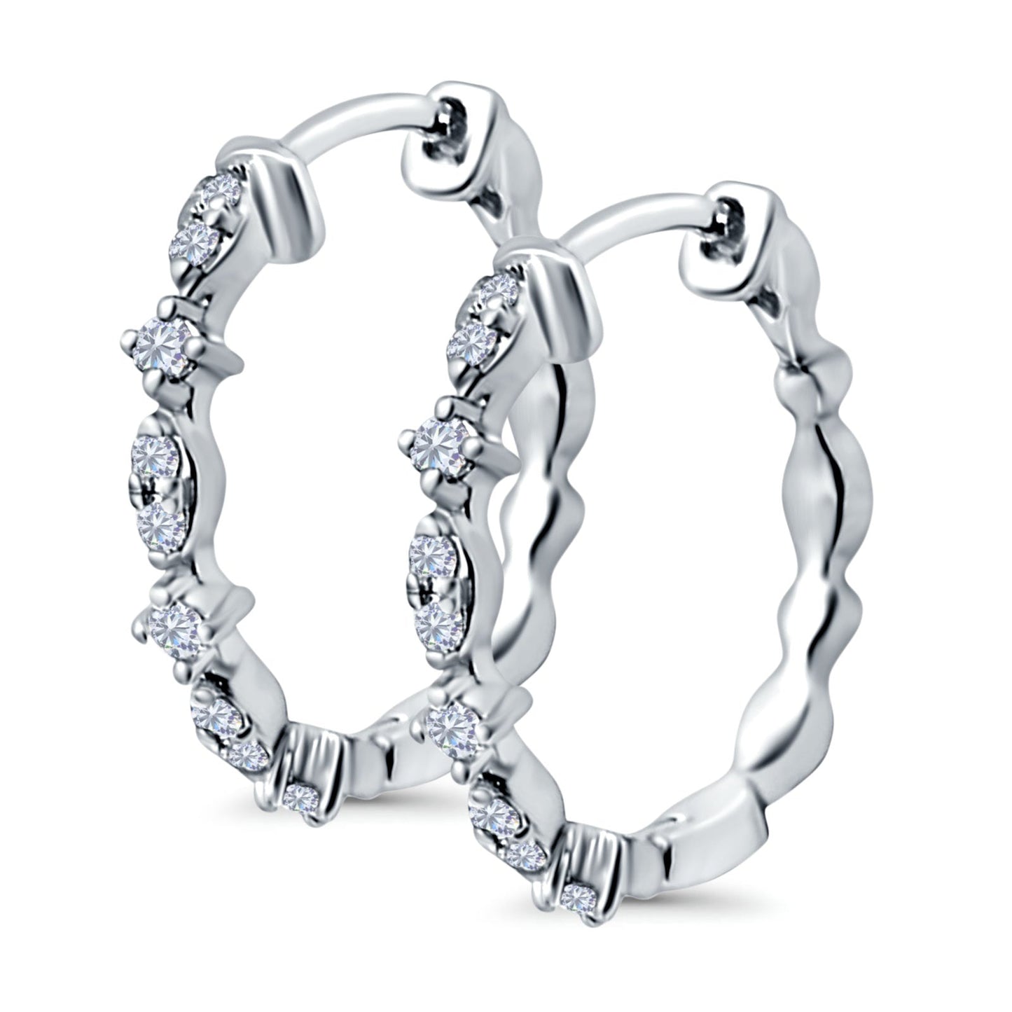 Half Eternity Huggie Hoop Earrings Round Simulated CZ (14mm)