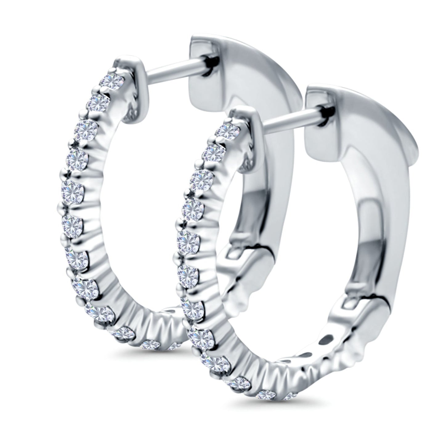 Half Eternity Huggie Hoop Earrings Round Simulated CZ (14mm)