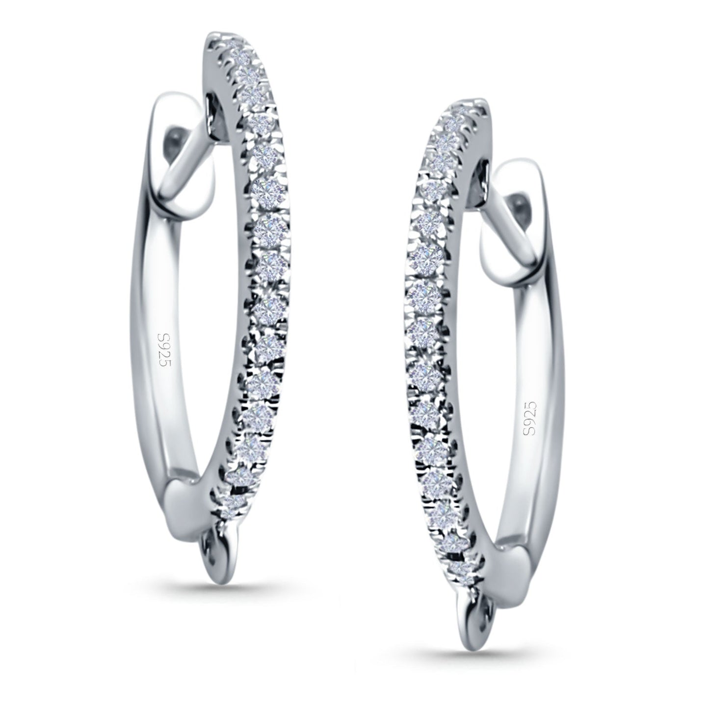 Half Eternity Hoop Earrings Round Simulated CZ (14mm)