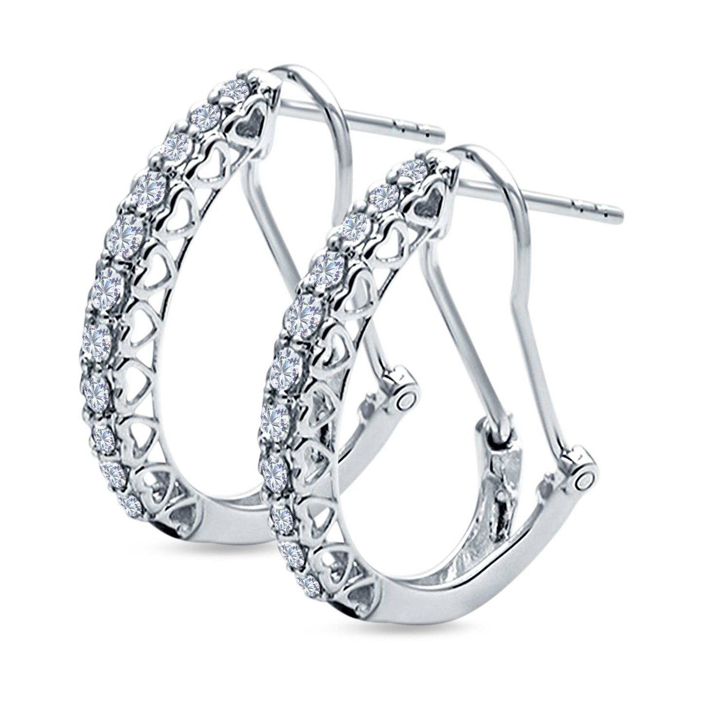 Half Eternity Heart Huggie Hoop Earrings Round Simulated CZ (18mm)