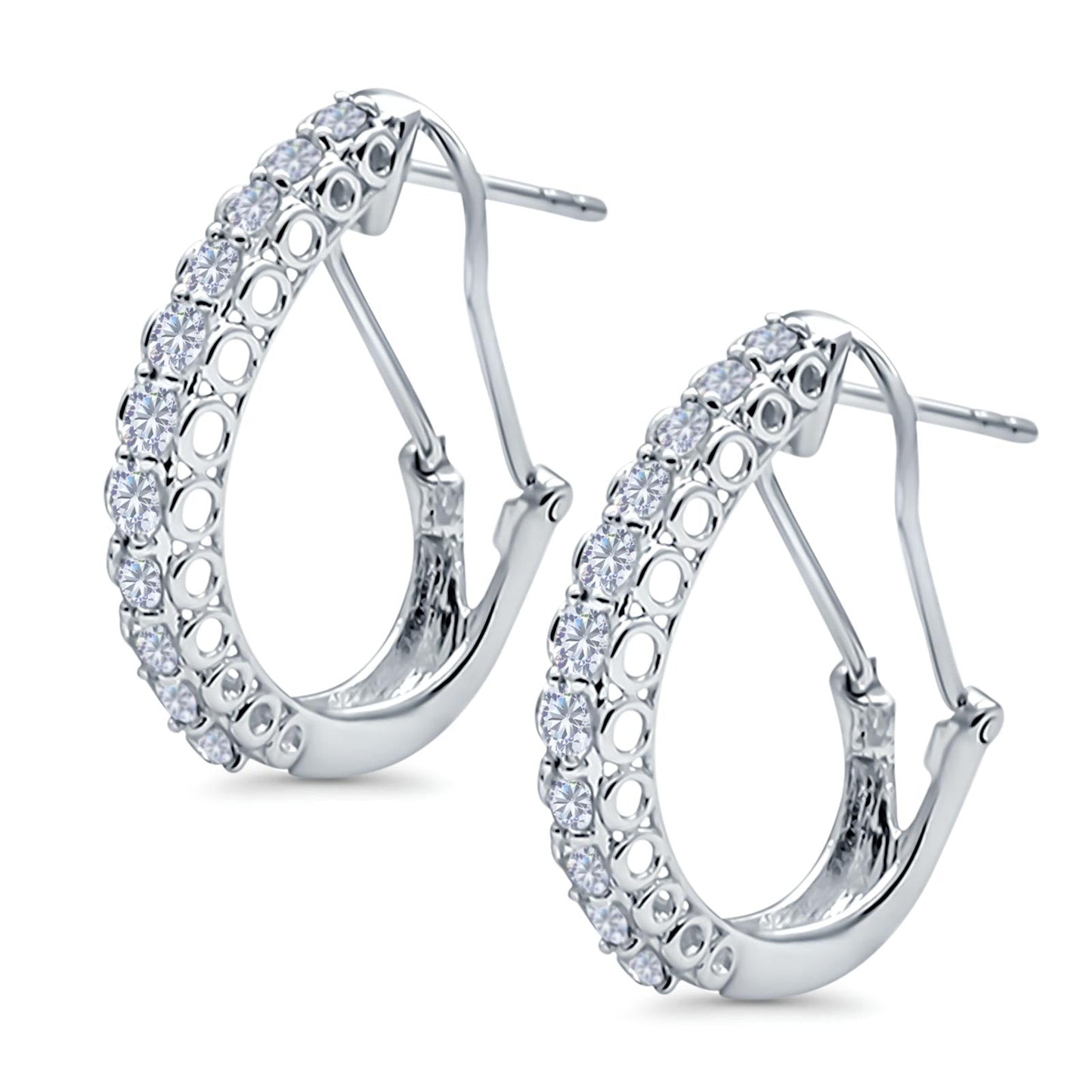 Half Eternity Huggie Hoop Earrings Round Simulated CZ (18mm)