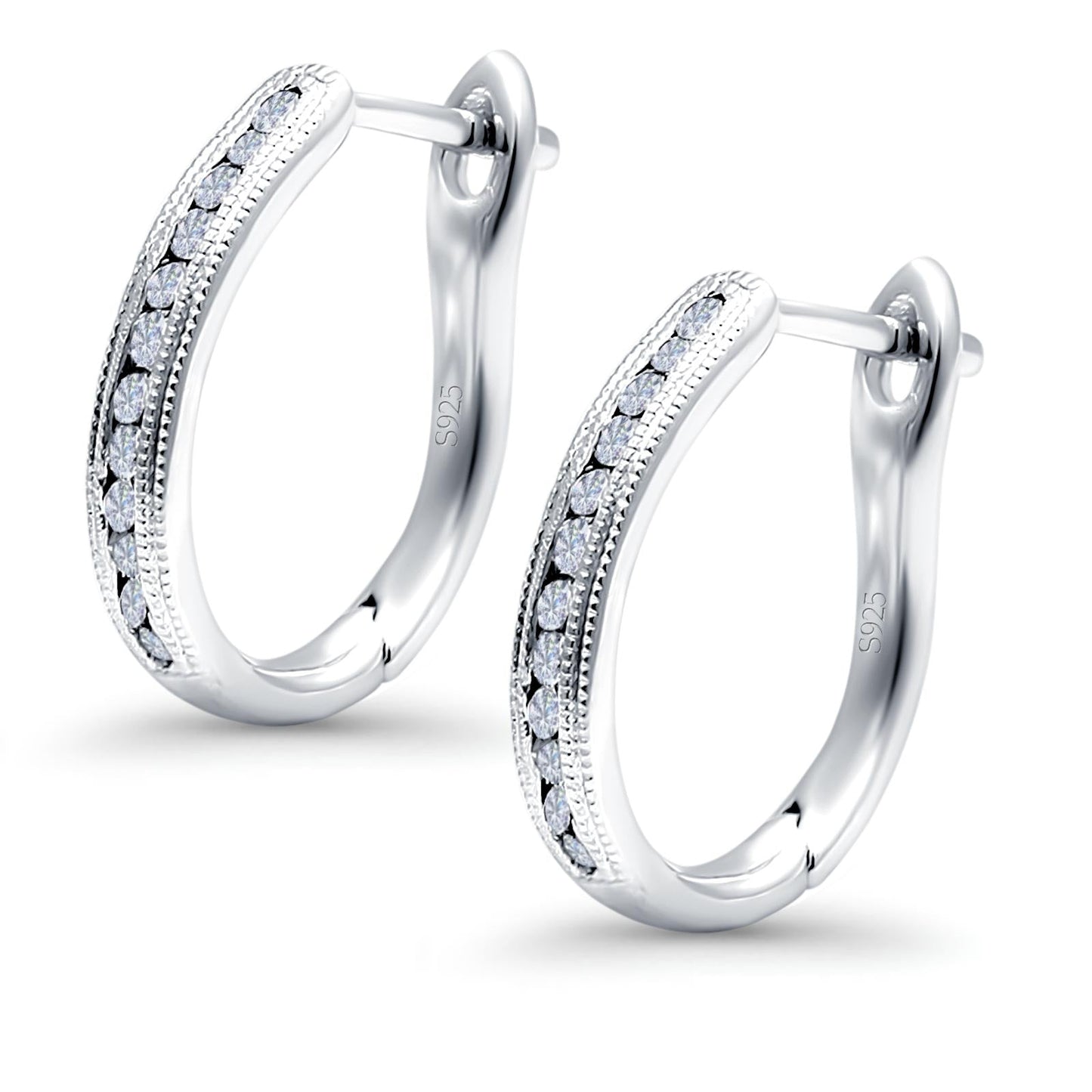 Half Eternity Hoop Earrings Round Simulated CZ (14mm)