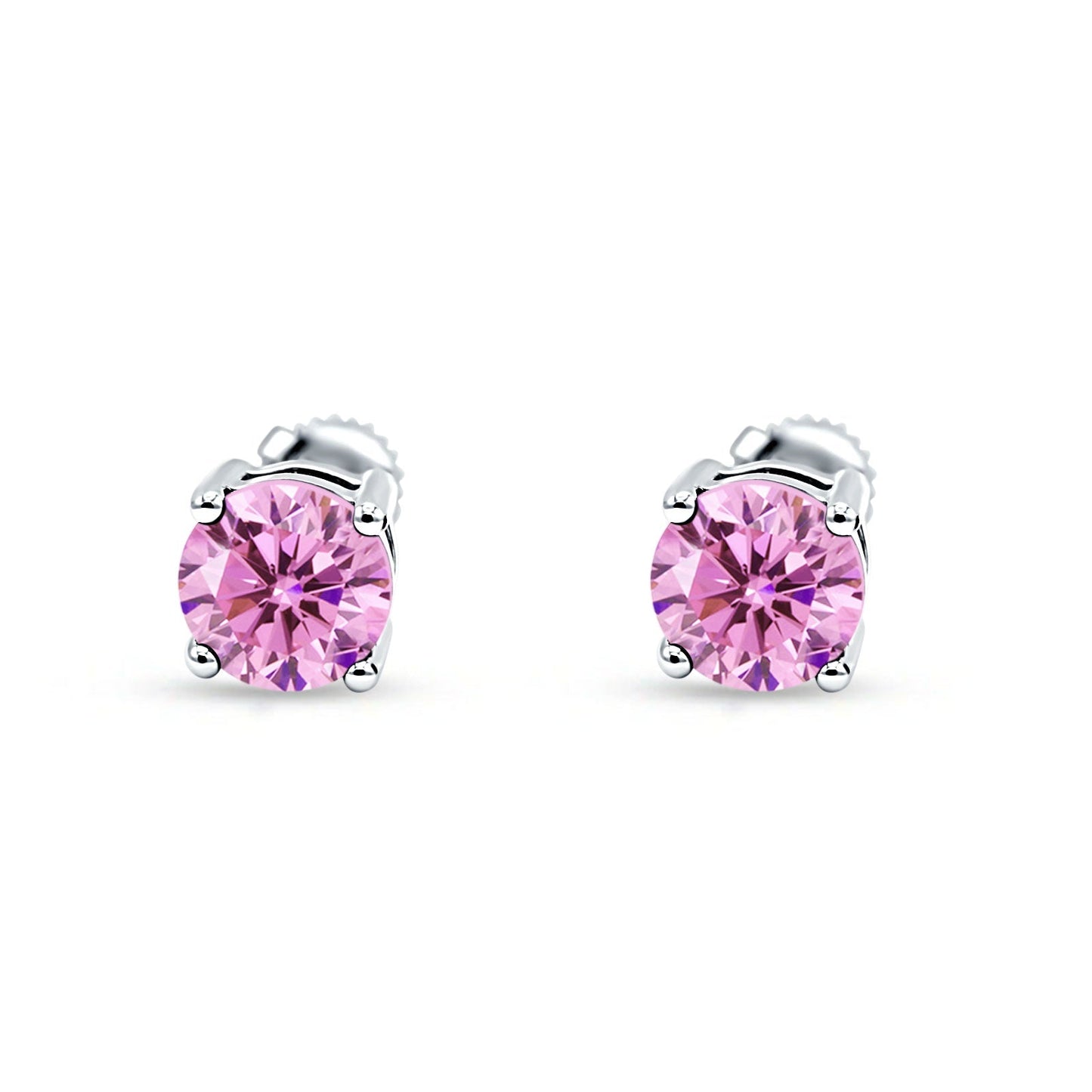 Solitaire Screw Back Stud Earring Pink CZ