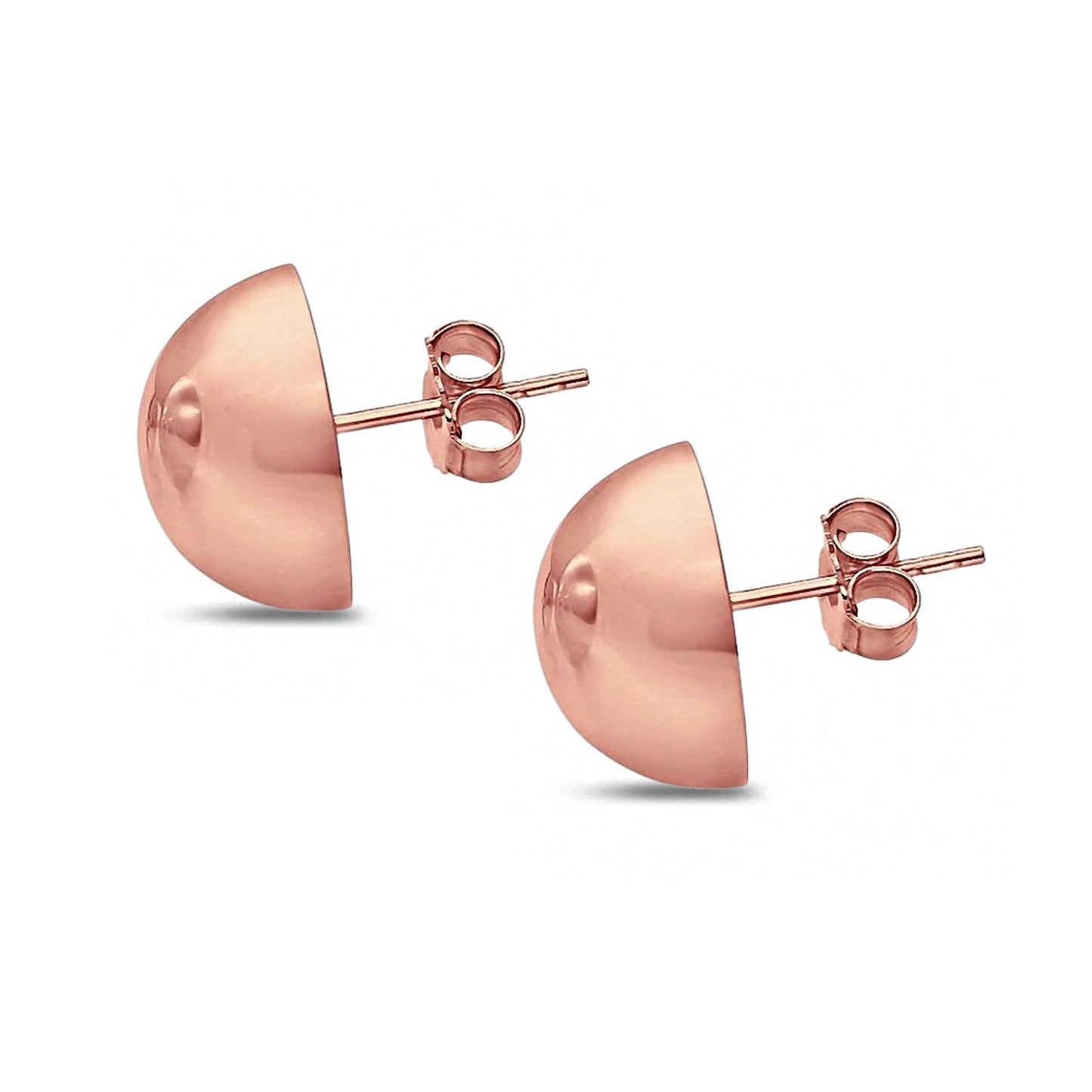 Half Ball Stud Earrings Round Rose Tone