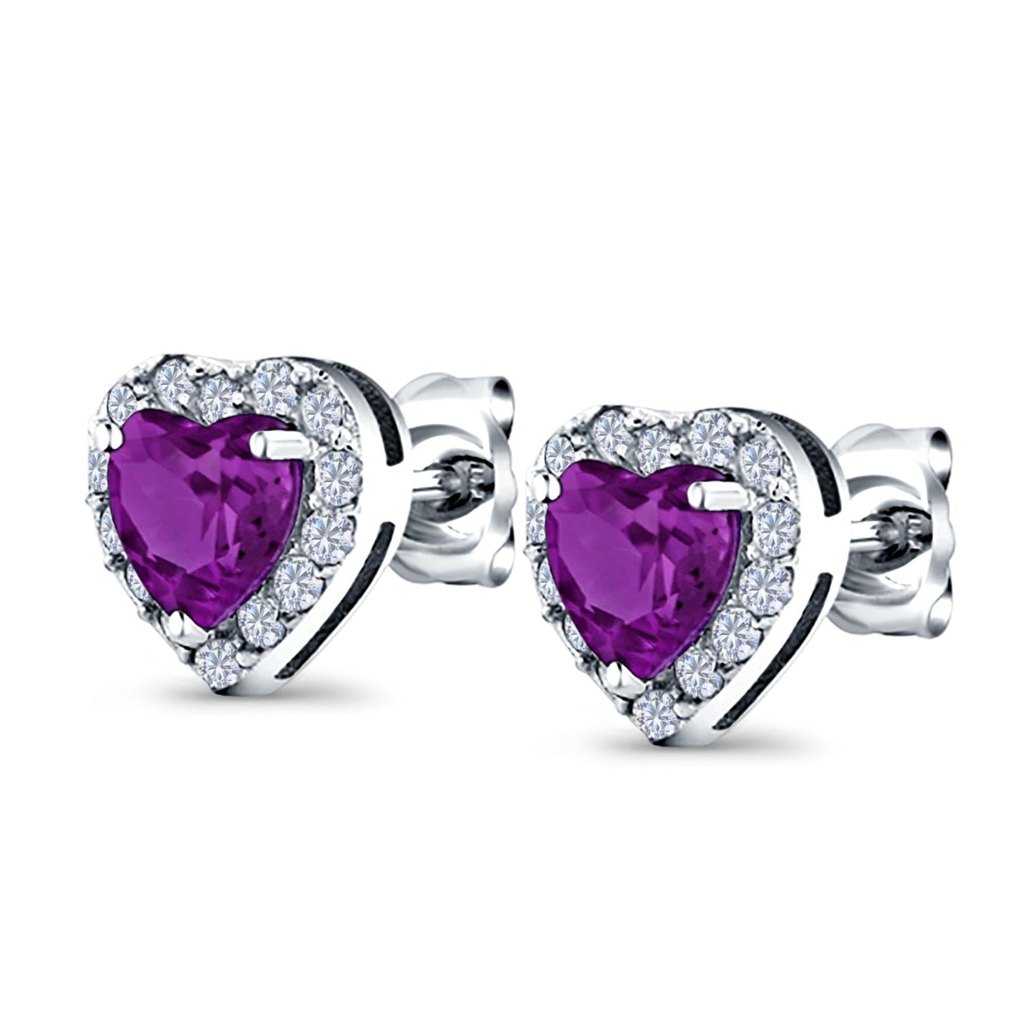 Heart shape Stud Earrings Wedding Simulated Amethyst CZ