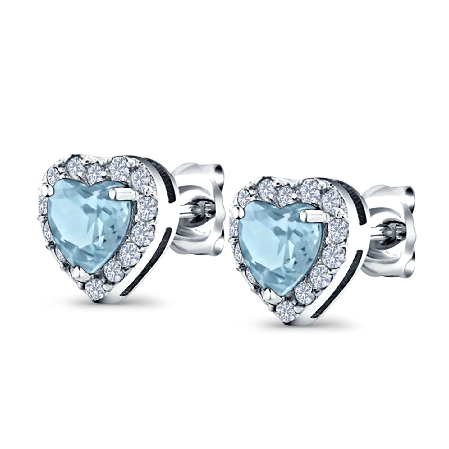 Heart shape Stud Earrings Wedding Simulated Aquamarine CZ