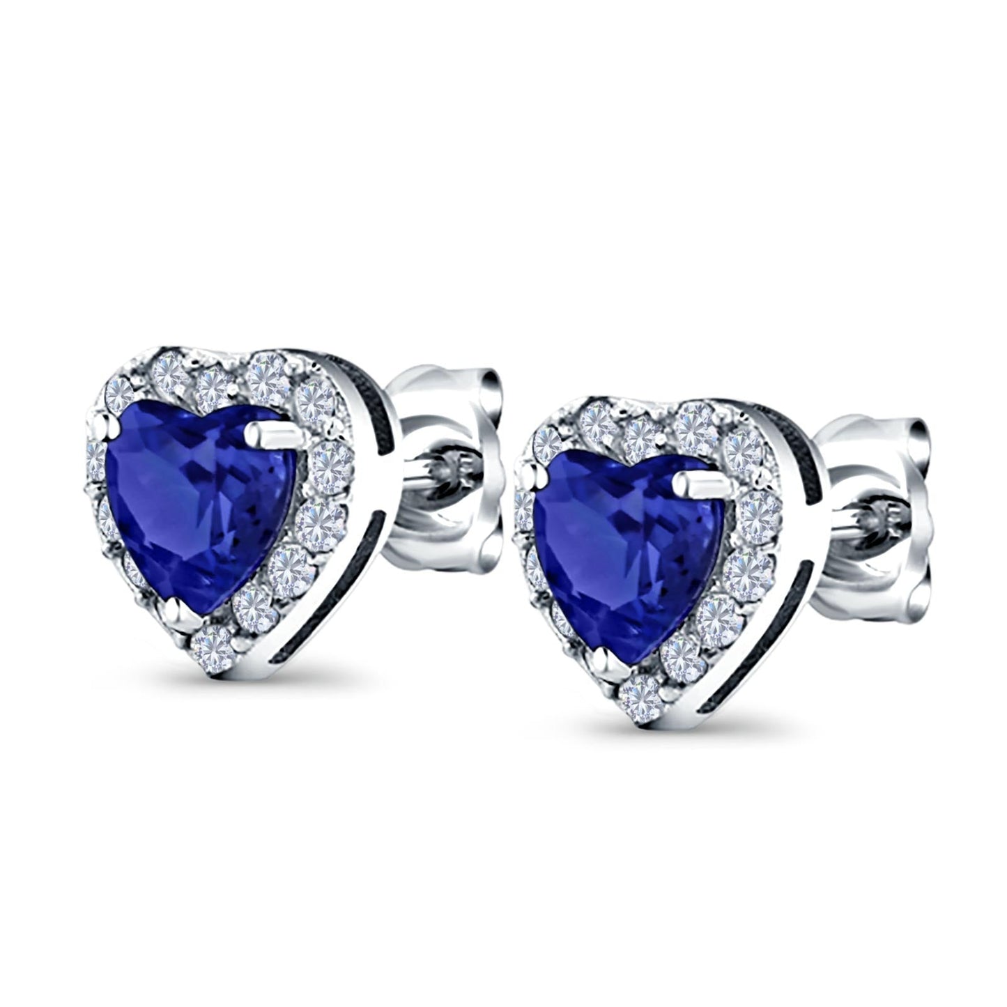 Heart shape Stud Earrings Wedding Simulated Blue Sapphire CZ