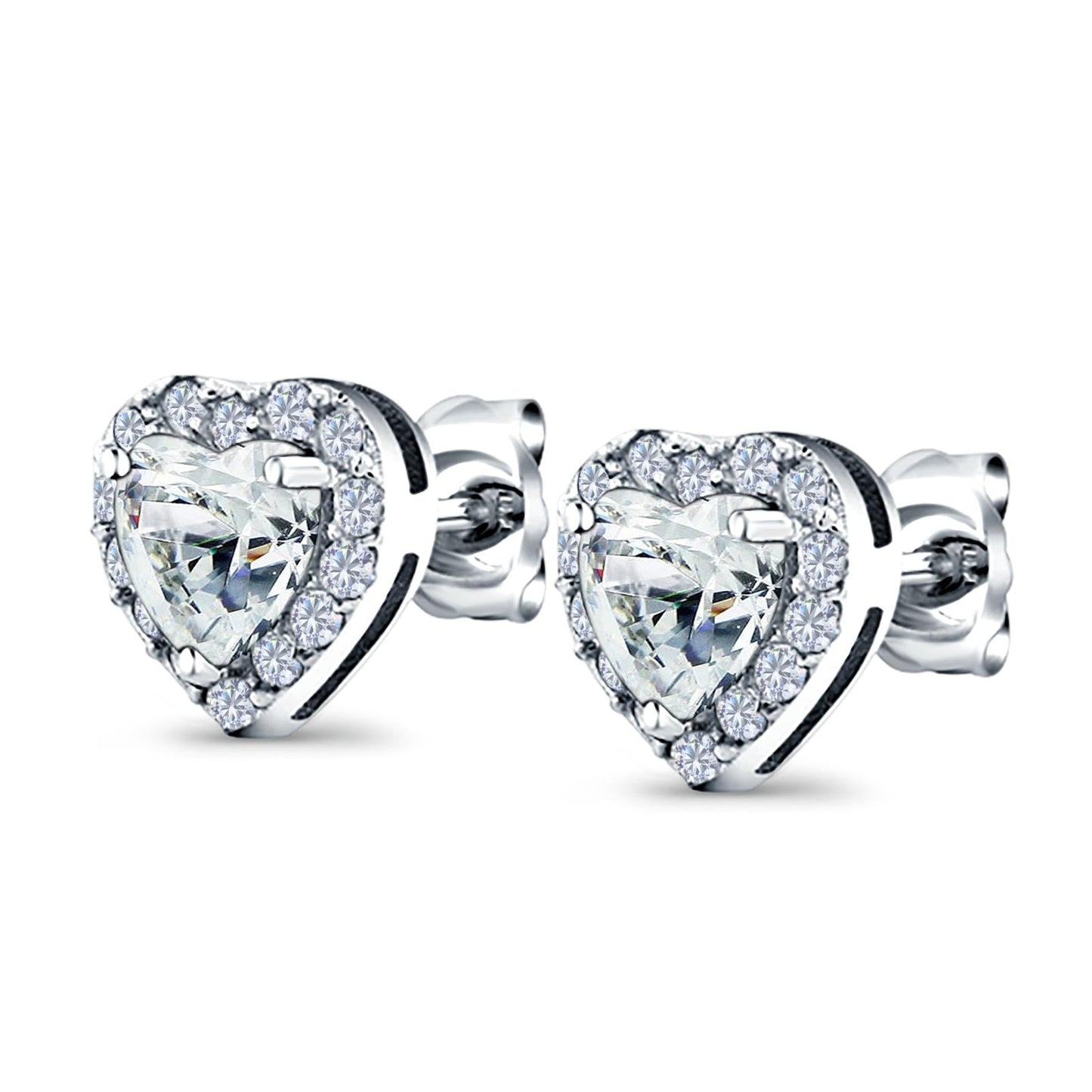 Heart Shape Stud Earrings Wedding Simulated Cubic Zirconia 925 Sterling Silver(10mm)