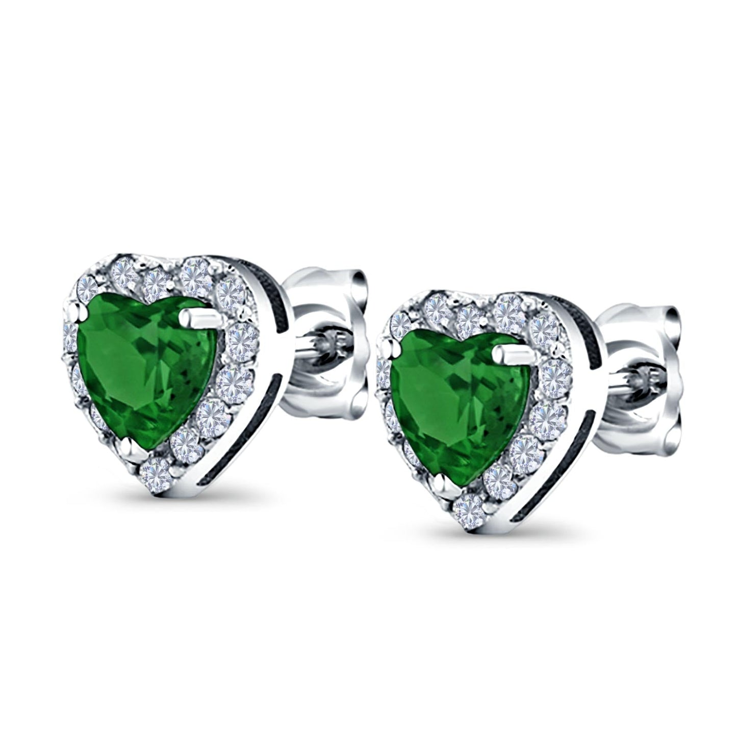 Heart shape Stud Earrings Wedding Simulated Green Emerald CZ