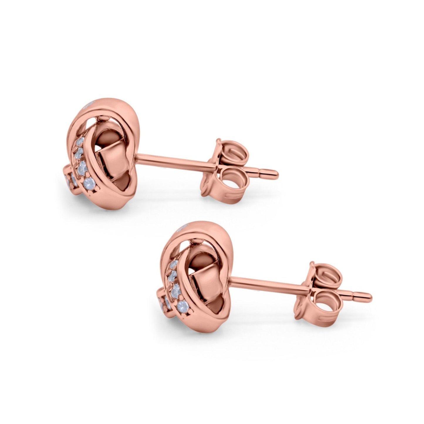 Stud Earrings Round Rose Tone, Simulated CZ (8mm)