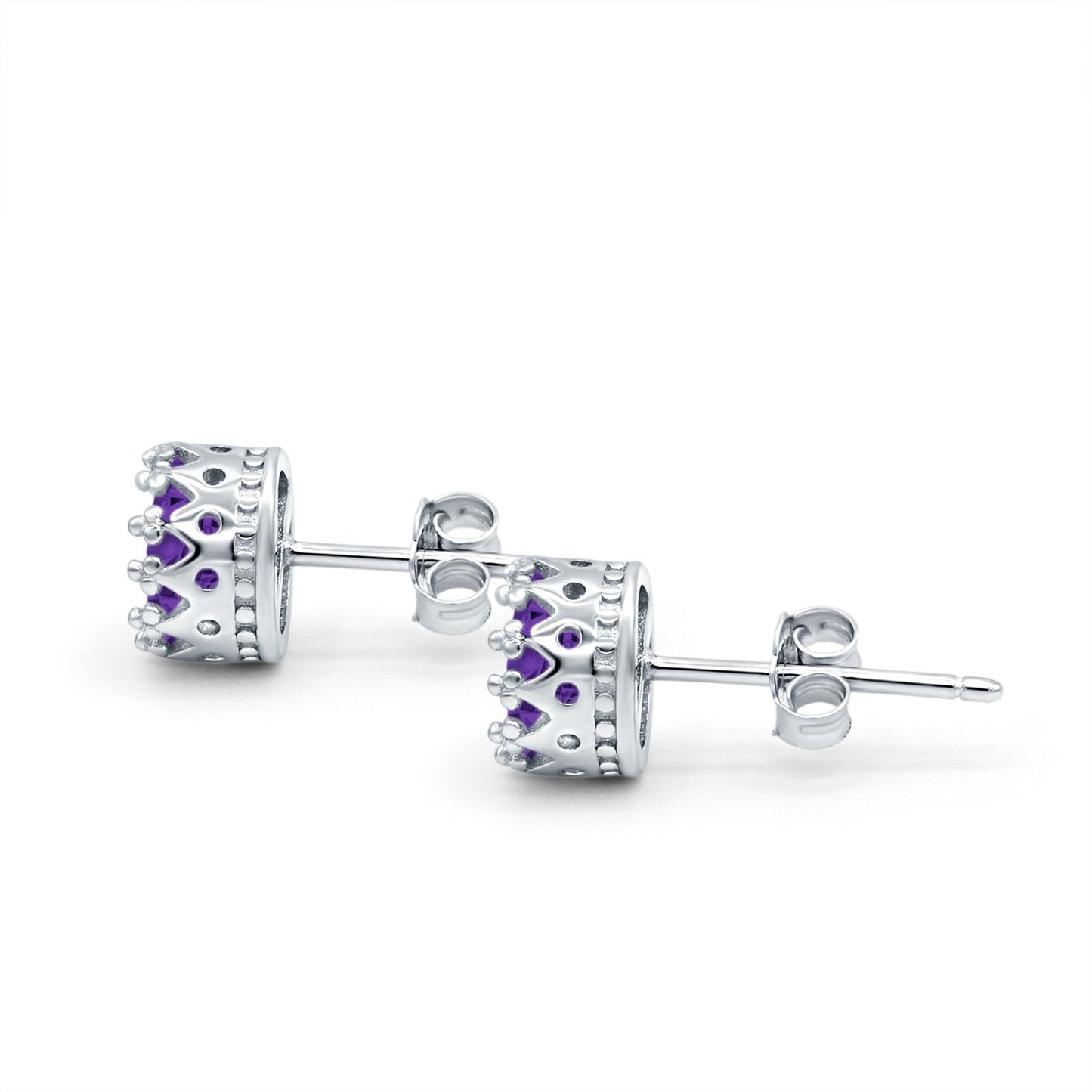 Round Simulated Amethyst CZ Wedding Engagement Bridal Stud Earrings