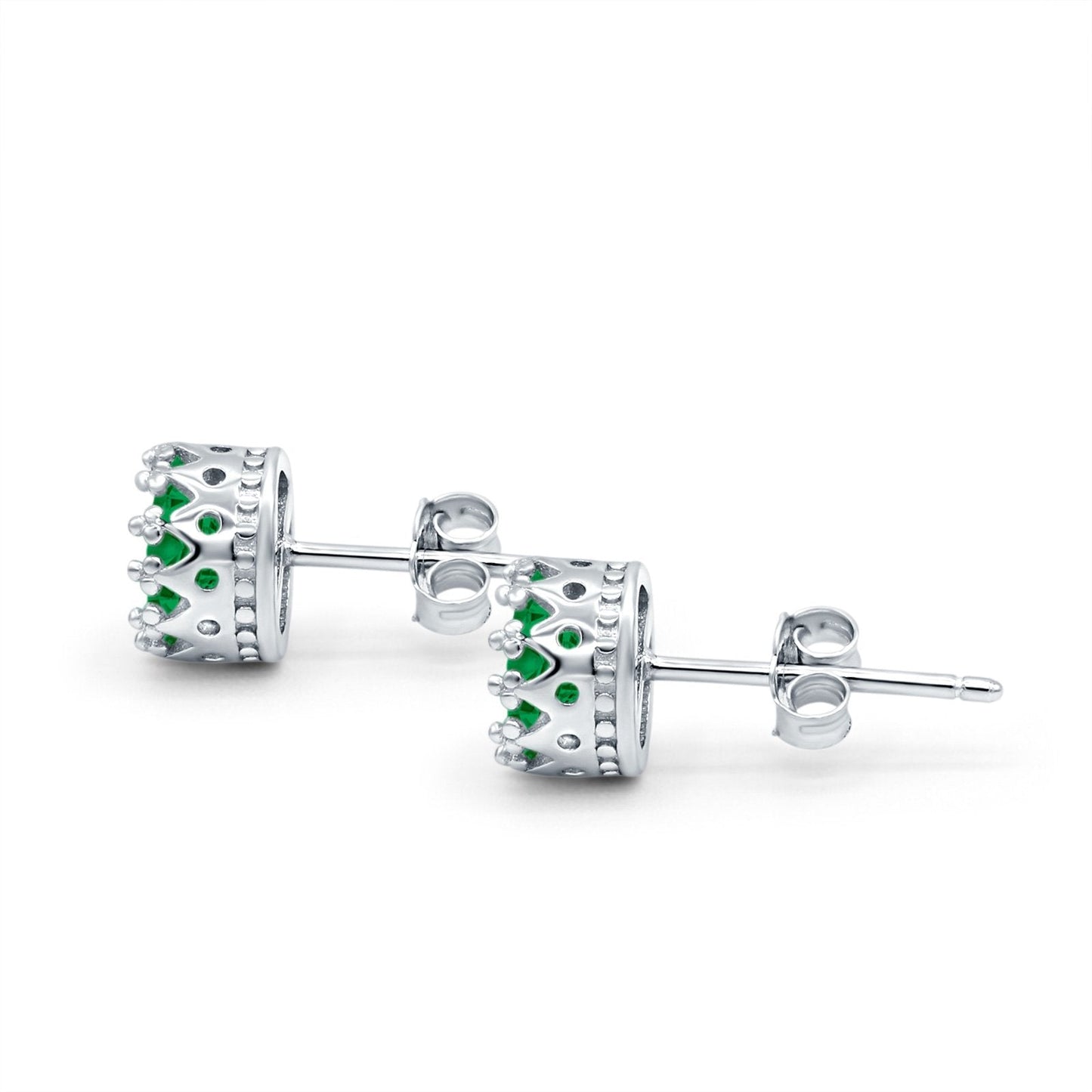 Round Simulated Green Emerald CZ Wedding Engagement Bridal Stud Earrings