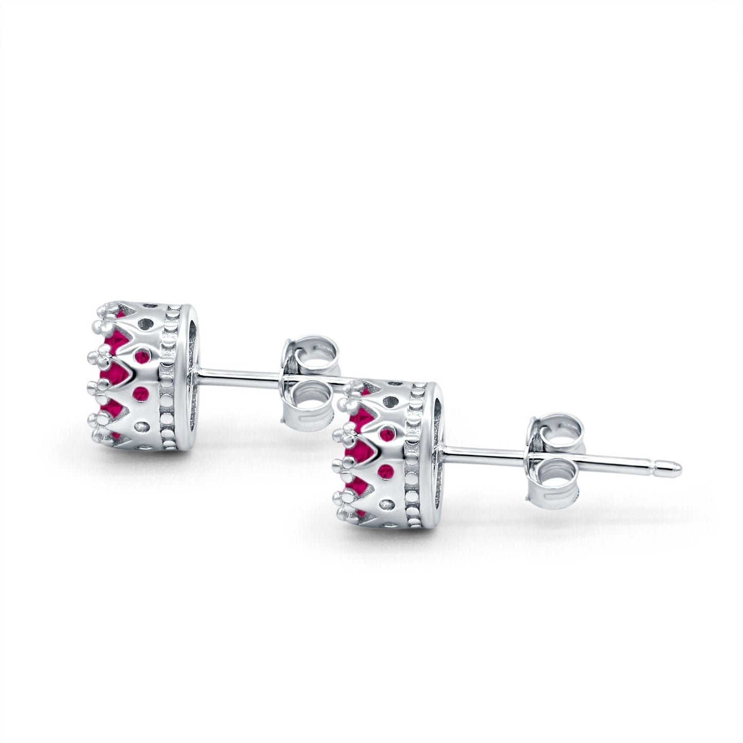 Round Simulated Ruby CZ Wedding Engagement Bridal Stud Earrings