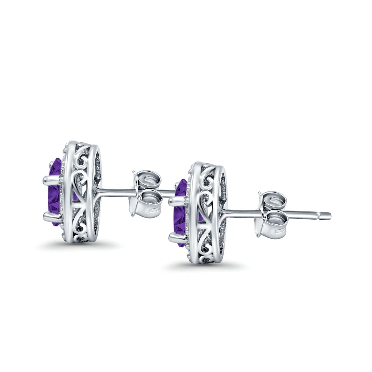 Oval Simulated Amethyst CZ Wedding Stud Earrings