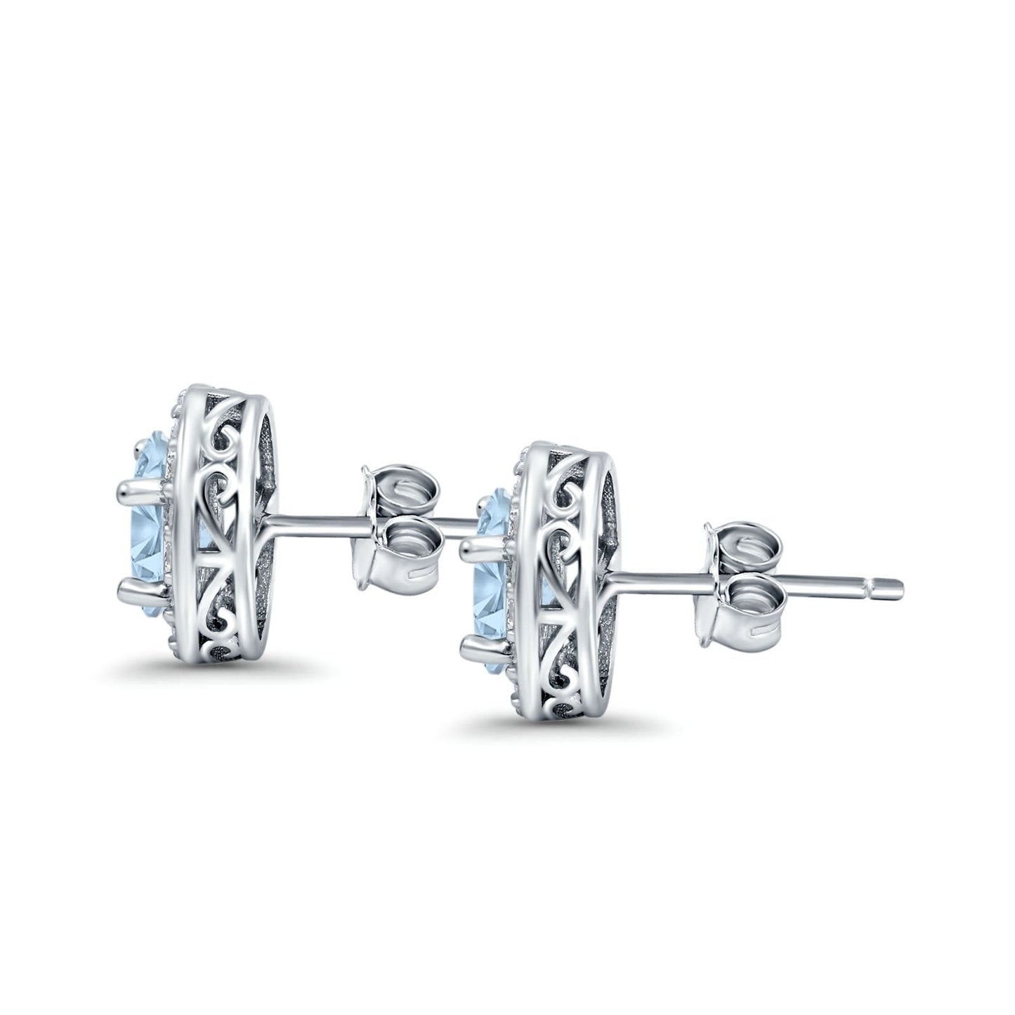 Oval Simulated Aquamarine CZ Wedding Stud Earrings